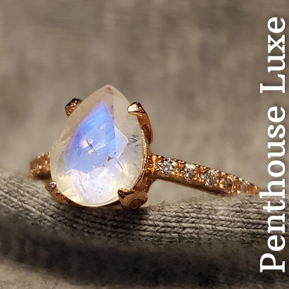 REAL Moonstone White Topaz Ring - Picture 2 of 5